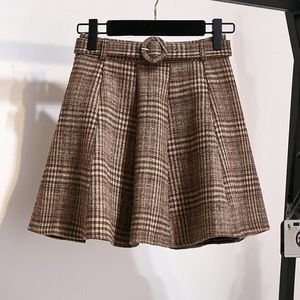 Korean Style Brown Plaid Mini Skirt